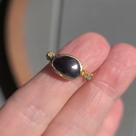 Natural Kharma by Avelon Jewelry - Black Opal & Topaz golden wreath vine ring sz7